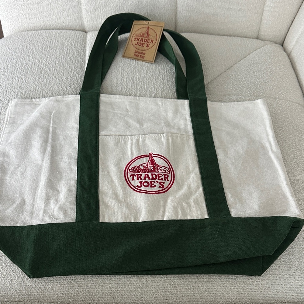 Trader Joe's Green and White Tote Bag